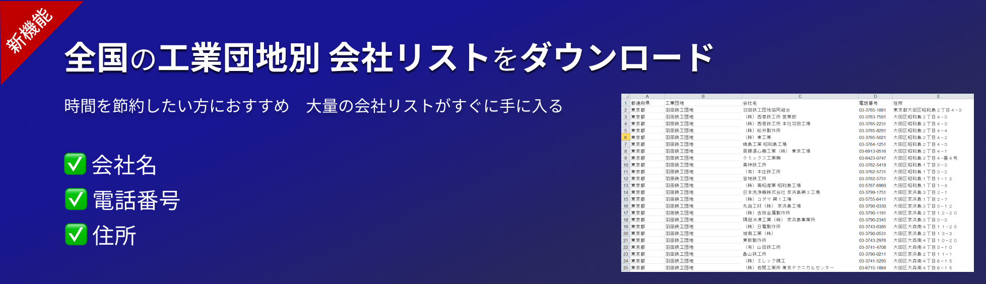 全国の工業団地別 会社リストをダウンロード